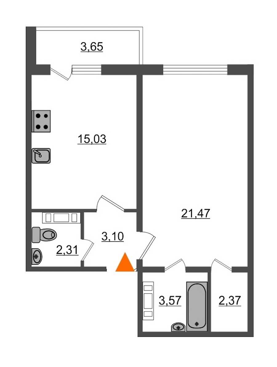 Однокомнатная квартира в : площадь 48.94 м2 , этаж: 13 – купить в Санкт-Петербурге